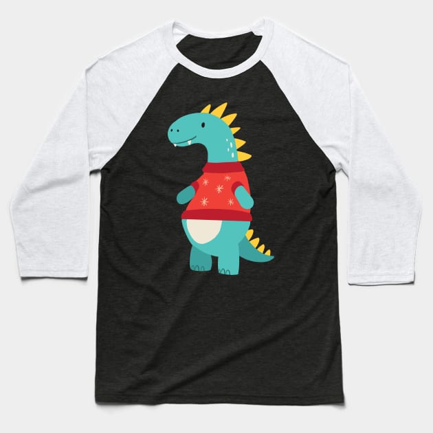 Dinosaur at winter time Baseball T-Shirt by chillstudio